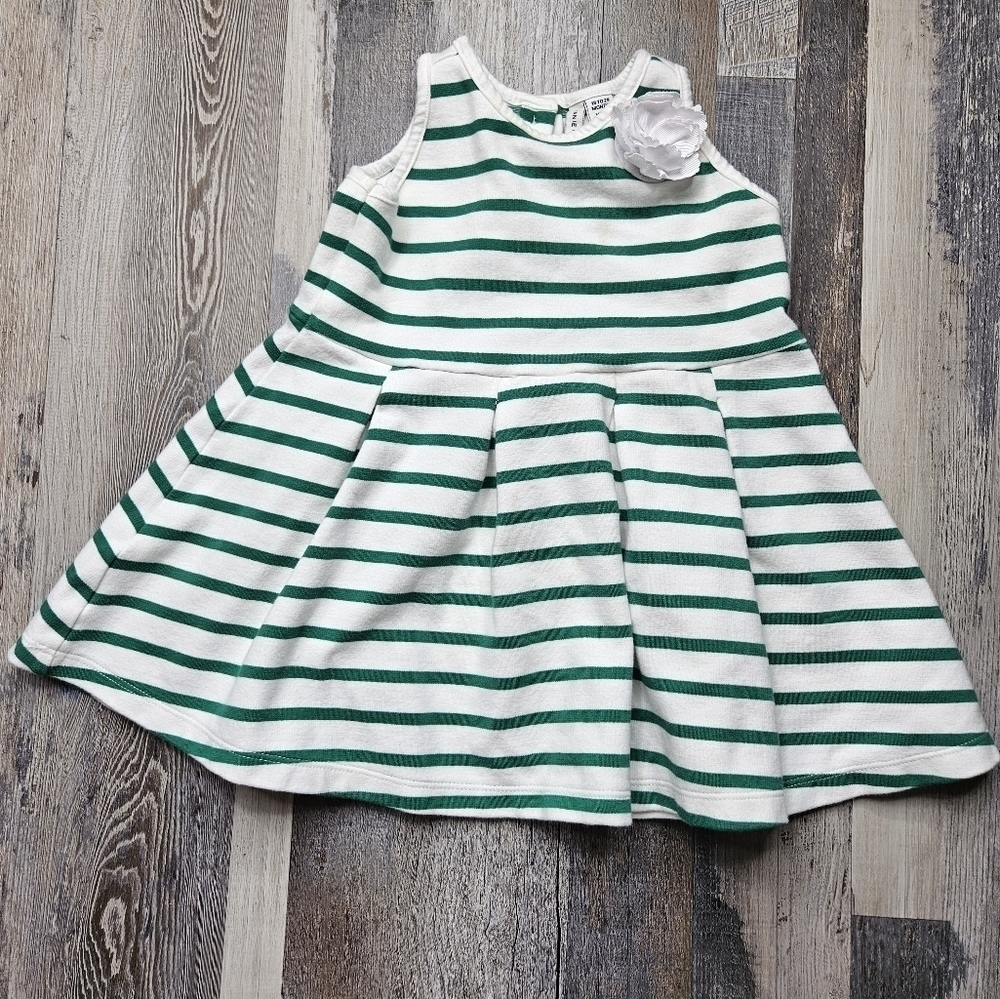 Janie and Jack Girls 18-24 months Spring 2022 Green White Stripes Dress